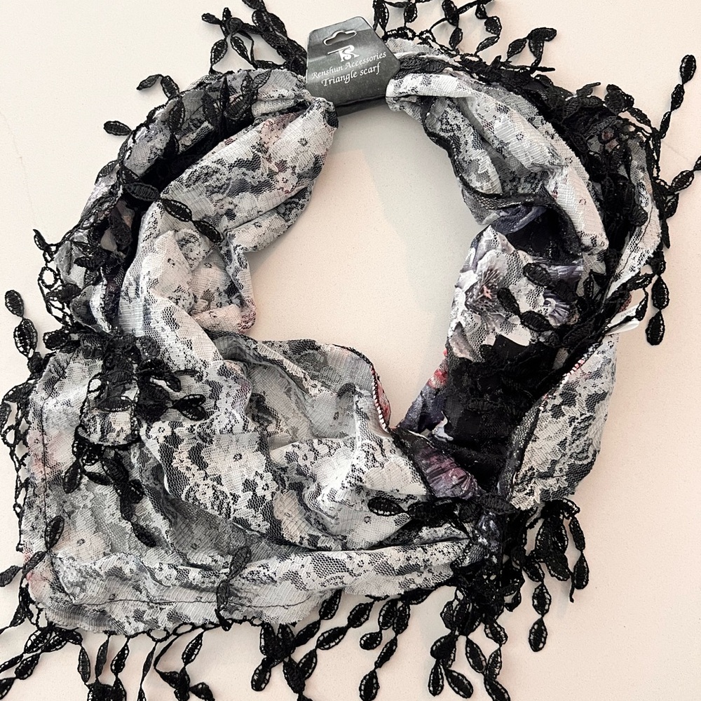 Black and White Abstract Fringe Scarf
